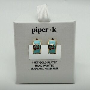 Piper K 14KT Gold Plated Hand Painted Cherry Enamel Hoop Earrings - NIB